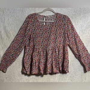Jane and Delancey Pink Floral Peplum Blouse